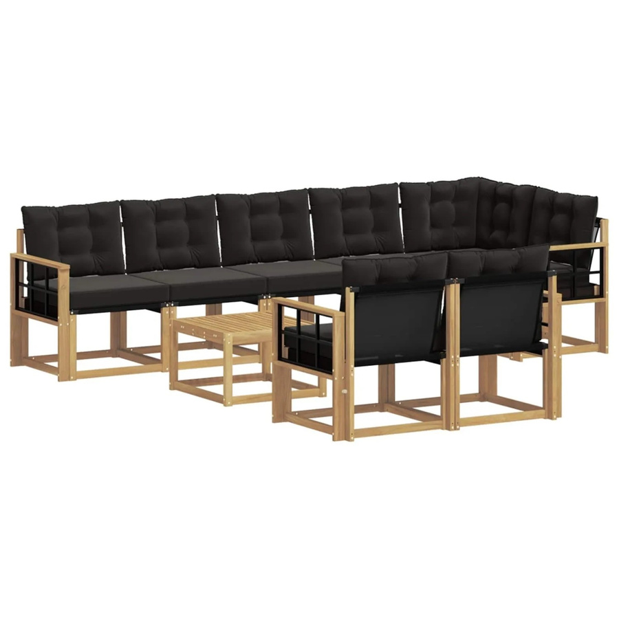 vidaXL Outdoor-Sofagarnitur 9-tlg. in L-Form mit Kissen und Couchtisch aus Akazienholz in Weiß und Schwarz - Bild 2