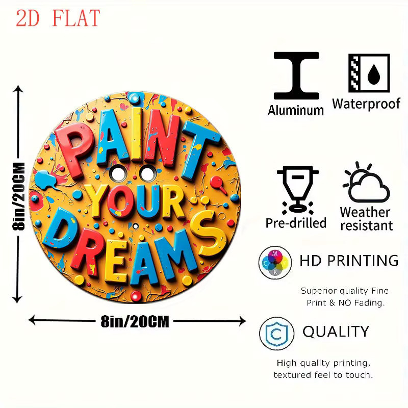 Potdemiel Rundes Aluminium-Wandkunstschild Paint Your Dreams in Multicolour mit abstraktem Spritzdesign, Durchmesser: 20,32 cm - Bild 2