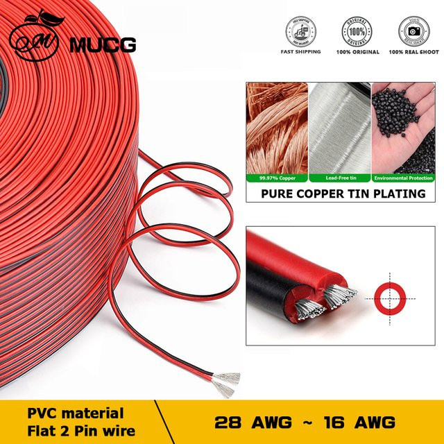 MUCG 2-Pin-Kabel Rot Schwarz Weiche Elektrische Leitungen für LED-Lichtstreifen und Audio-Elektronik 5V 9V 12V - Bild 1