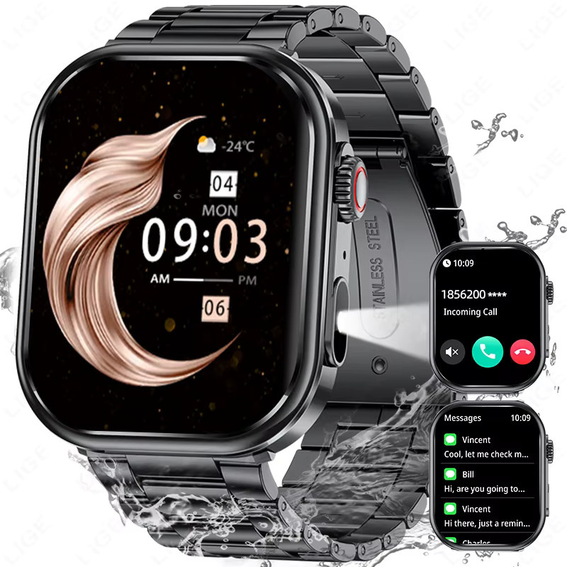 LIGE Smartwatch mit 2,01 Zoll Display für Herren und Damen mit Anruf-Funktion, Herzfrequenzmessung, SpO2 und Schlafüberwachung, wasserdicht, in Schwarz oder Pink - Bild 4
