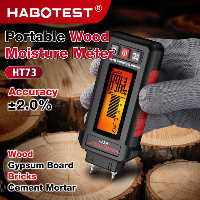 HABOTEST Digitales Holzfeuchtemessgerät HT73 mit hoher Genauigkeit im Stifttyp für Brennholz, Holz und Baumaterialien - Bild 1