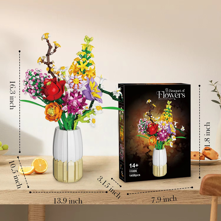 AMAZINGBLOKS Bouquet Rose Daisy Lily Blume Vase, Bausteine, 1458 Teile, ab 14 Jahren - Bild 5