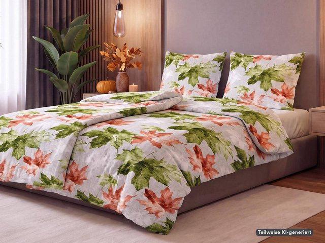 Inspiration Home Mako-Satin Bettwäsche Floral Nature Weiß B/H: 135 x 200 cm mit 80 x 80 cm Kissenbezug - Bild 1
