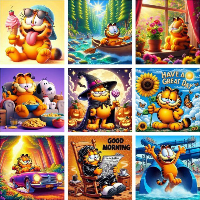 Potdemiel Garfield 5D DIY Vollrund-Diamantmalerei in Multicolour, B/H: 30 x 30 cm - Bild 1
