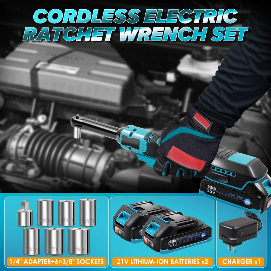 Makita 3/8 Zoll Bürstenloser Elektrischer Ratschenschlüssel-Satz mit 220Nm Drehmoment in Blau für 18V Akkus - Bild 2