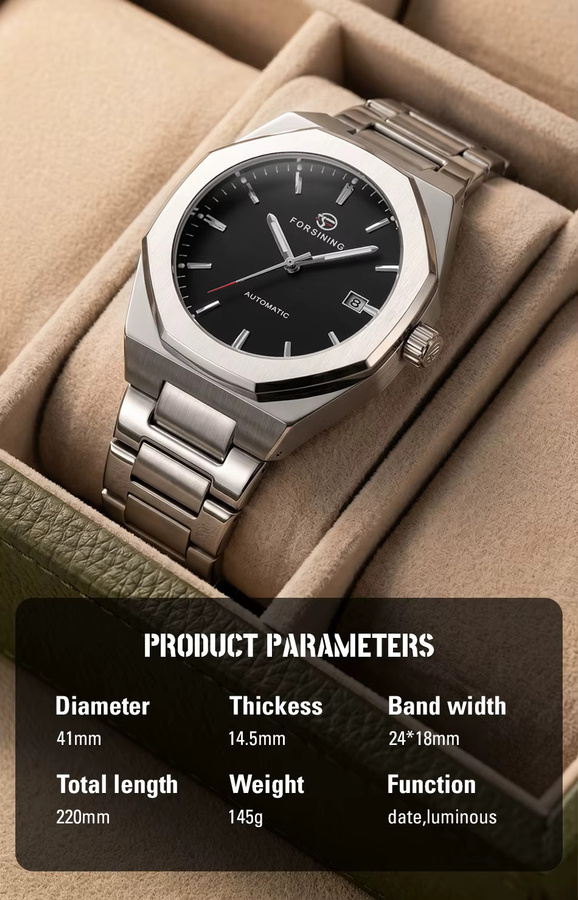 FORSINING Armbanduhr Automatik, Edelstahl, Schwarz, Herren - Bild 5