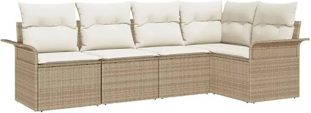 vidaXL Garten-Sofa-Set aus Poly-Rattan in Beige mit Kissen und integriertem Stauraum, 5-teilige L-Form Lounge-Garnitur für Terrasse und Garten - Bild 1