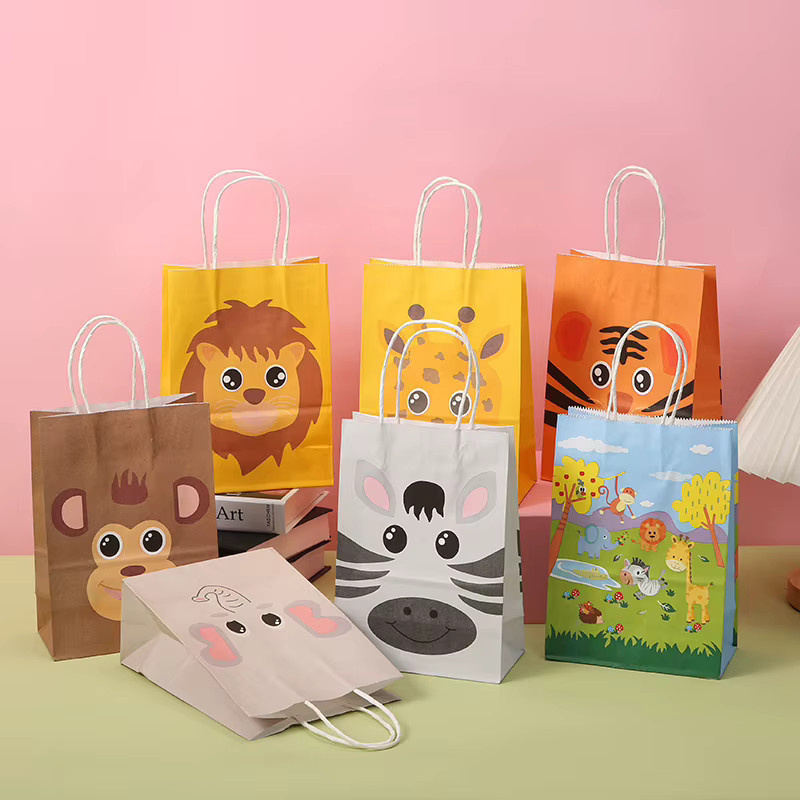 Set aus Papier-Verpackungstaschen mit Wildtier-Motiven für Süßigkeiten und Cookies, Dschungel und Safari Design für Kindergeburtstage und Partys, Mehrfarbig - Bild 2