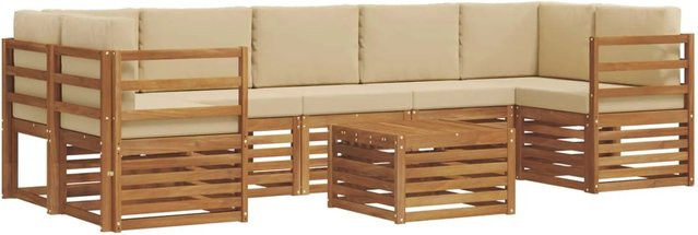 vidaXL Sofagarnitur 8-teilig aus Massivholz Akazie in Natur und Beige mit Polsterung und Armlehnen im L-Shape Design - Bild 1