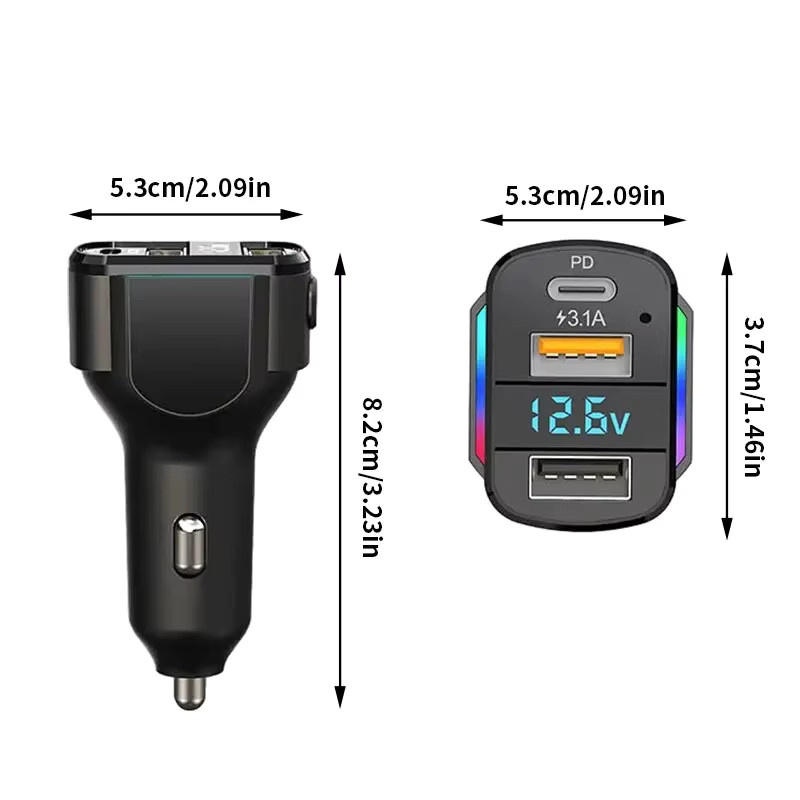 3-in-1 65W Schnelllade Auto Ladegerät mit PD Dual USB Ports in Schwarz für DC12V-24V - Bild 2