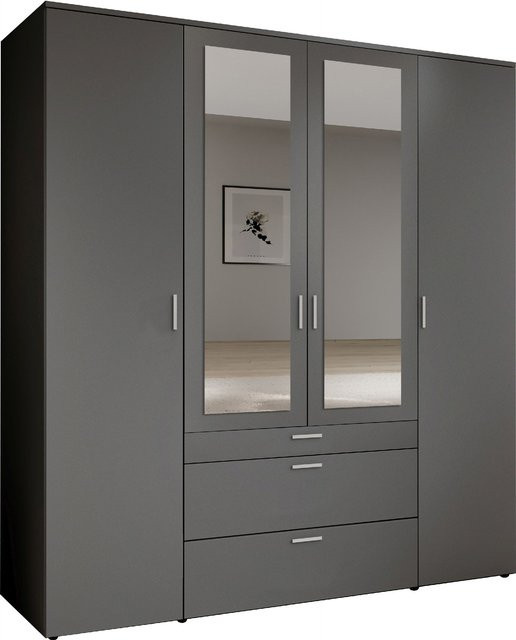 Kleiderschrank HARPER BOSA in Grau und Anthrazit mit Spiegeltüren und Schubladen, H x B x T: 195 x 160,5 x 56 cm - Bild 1
