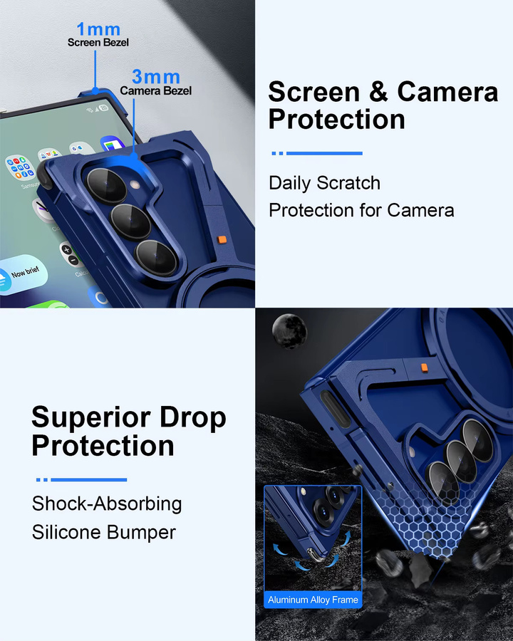 Eary Z-Form Schutzhülle für Samsung Galaxy Z Fold 7 in Blau mit 360 Grad drehbarem magnetischem Metallständer und Rahmenloser Fallschutz-Abdeckung - Bild 4