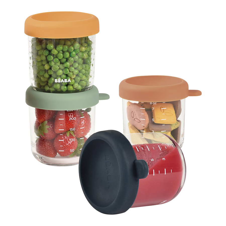Beaba 4er-Pack Portionsbehälter aus Glas mit Silikon Deckel, Mehrfarbig, Luftdicht und Auslaufsicher - Bild 3