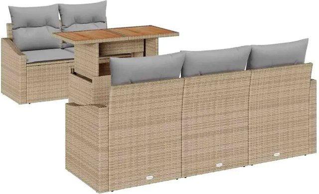 vidaXL Garten-Sofa-Set aus Polyrattan in Beige mit L-Form, 6-teilig inklusive Polster und Couchtisch sowie integriertem Stauraum - Bild 1
