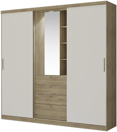 Vente-unique Kleiderschrank Bodil mit Schiebetüren und integrierter Beleuchtung in Naturfarben Hell/Beige, Breite: 240 cm, Höhe: 231 cm, Tiefe: 53 cm