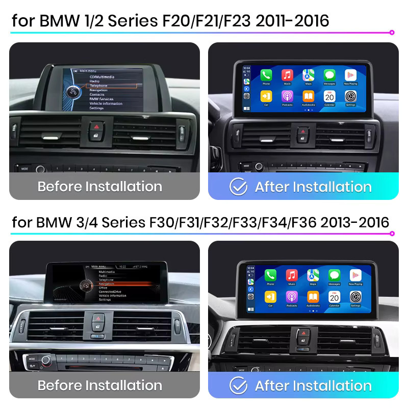Junsun Wireless Carplay und Android Auto Multimedia-Player mit Linux-System und GPS für BMW 1er 2er Serie F20 F21 F22 F23 sowie 3er 4er Serie F30 F31 F34 F32 F33 F36 NBT EVO System in Schwarz - Bild 2