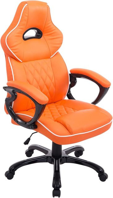 TPFLiving Bürostuhl Bigo 180 Schreibtischstuhl aus Kunstleder in Orange mit Armlehnen und Rollen - Bild 1