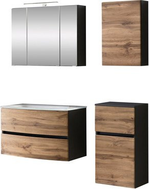 HELD MÖBEL Waschtisch-Set KOPENHAGEN in Braun, 6-teilig, modern und wandmontiert mit LED-Beleuchtung und Soft-Close-Türen - Bild 1