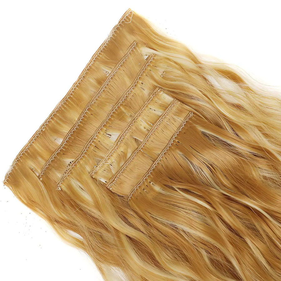 ZOLIN Clip-in Haarverlängerungen Synthetisch, Meerjungfrauenwellen, Braun Blonde, 6-teiliges Set, Damen - Bild 3