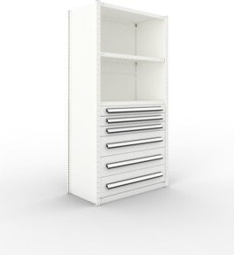 META Schrankmodul CLIP 150 Metallschrank in RAL 7035 Grau mit 3 Böden und 3 Schubladen, B/T/H: 200 x 100 x 50 cm - Bild 1