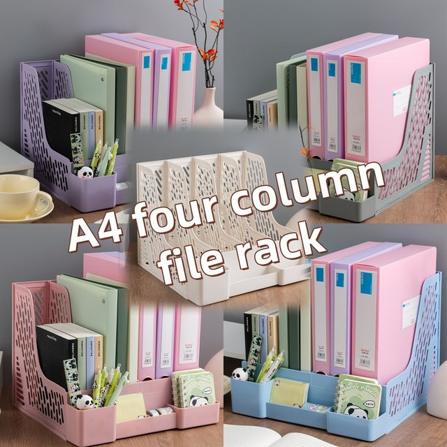 Mehrschichtiger A4-Dokumentenhalter aus Kunststoff als Schreibtisch-Organizer und Aktenregal in Pink oder Blau - Bild 1