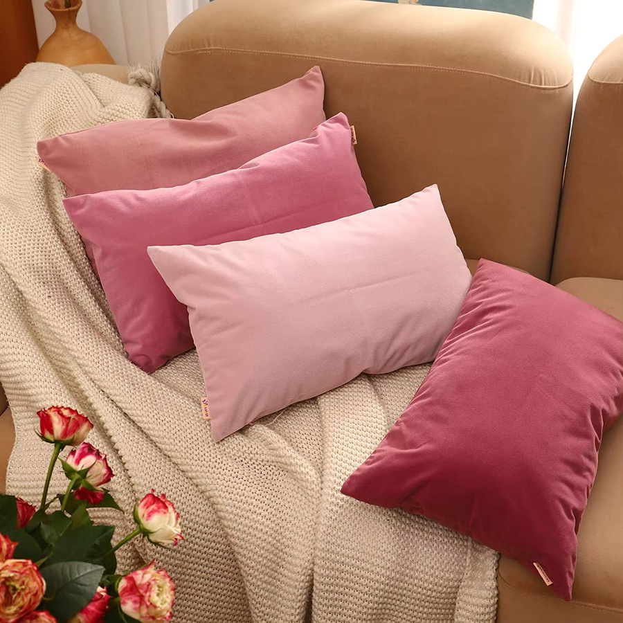 Inyahome Kissenbezug aus Samt in Rosa und Mehrfarbig für Couch, Sofa und Schlafzimmer - Bild 3