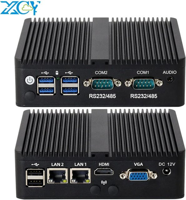 Intel Celeron Lüfterloser industrieller IoT-Mini-PC in Schwarz mit 2x COM RS232 RS485, 2x Gigabit Ethernet sowie Unterstützung für WiFi, 3G und 4G SIM - Bild 1