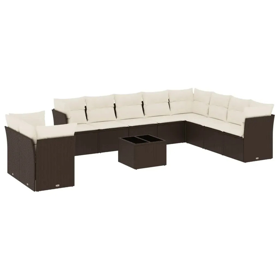 vidaXL 11-teilige Garten-Sofagarnitur in L-Form aus Polyrattan mit Kissen in Braun - Bild 2