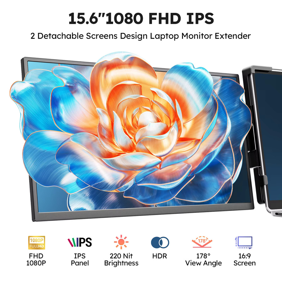 Dopesplay Triple-Screen-Extender für Laptop, 15,6 Zoll, 1080P FHD IPS, Schwarz, USB-C, tragbarer Dual-Monitor für 13-17 Zoll Mac und Chrome - Bild 4
