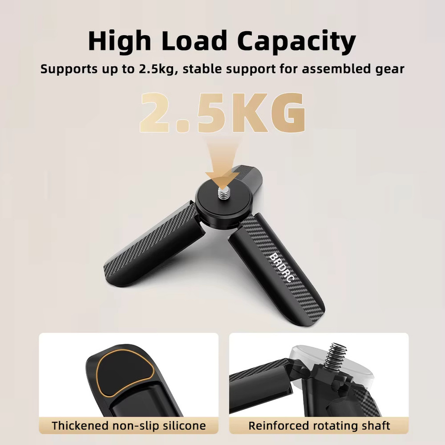 BRDRC Mini-Tischstativ in Schwarz mit 1/4-Zoll-Schraube für DJI Pocket 4 und Insta360 Luna Ultra Kamera als Video Vlog Grip Zubehör - Bild 2