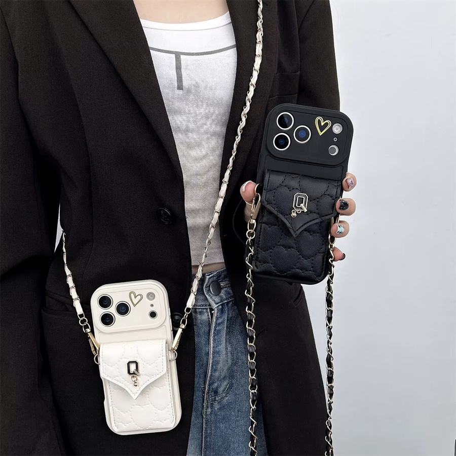 Leder-Umhängehandyhülle für Apple iPhone 17 Air 16 Plus 15 14 13 12 11 Pro Max XS XR mit Wallet Card Slot in Weiß - Bild 2