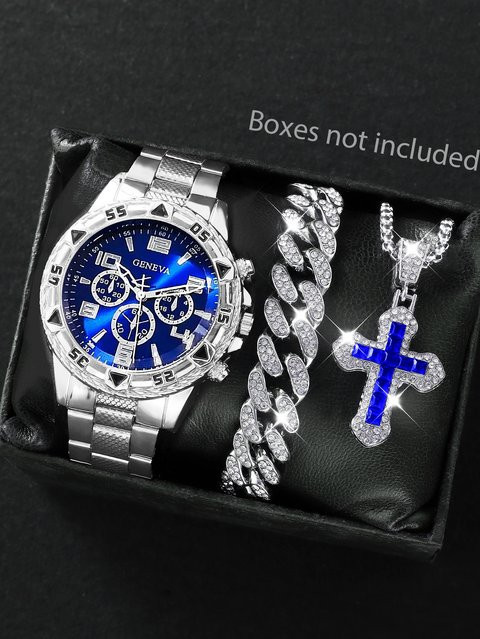 CMK Schmuck-Set, Quarzuhr, Digitaluhr, Edelstahl, Silber, Herren - Bild 1
