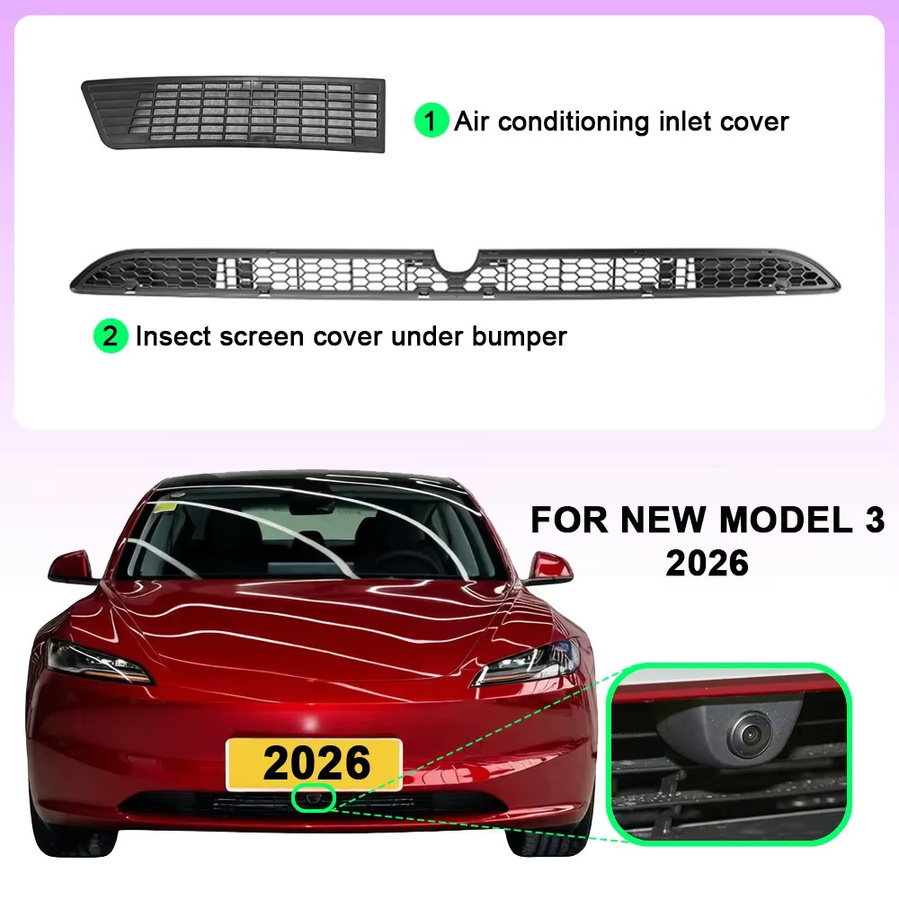 TESY Insektenschutzgitter für Tesla Model 3 Highland 2026 mit Kameraschlitzen, Farbe: Schwarz, Unterer Stoßfänger-Lufteinlassgrill - Bild 3