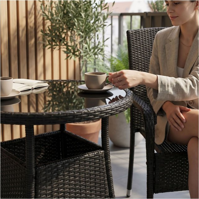 Juskys Polyrattan Gartenstühle Yoro 8er Set mit Armlehnen in Schwarz, stapelbar - Bild 1