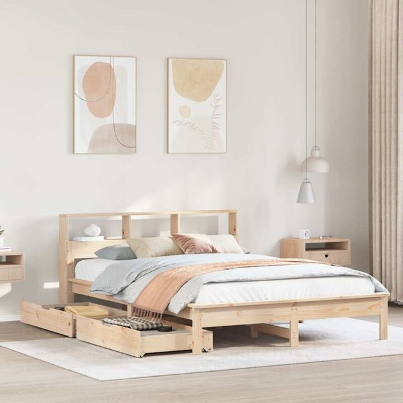 Massivholzbett Vidaxl aus Kiefer mit Regal in Braun, B/T/H: 120 x 190 x 78 cm - Bild 1