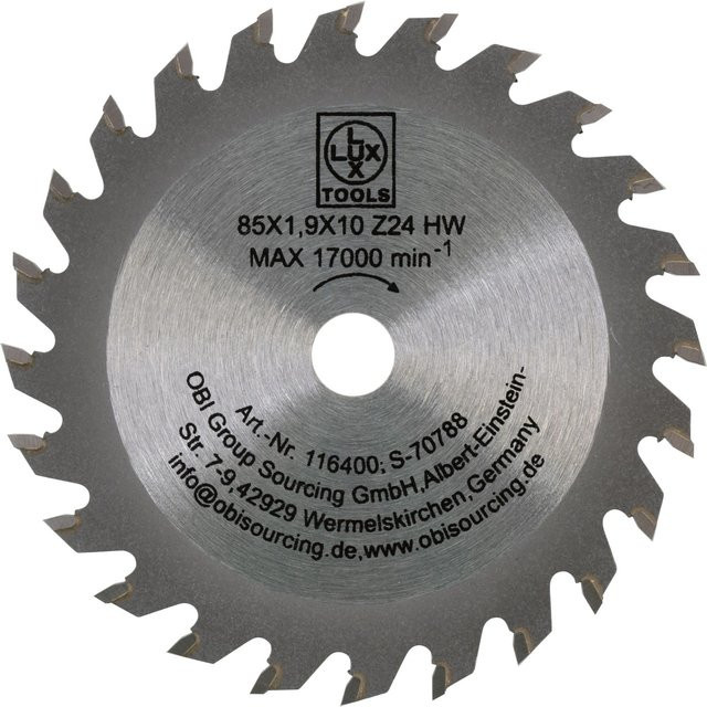 LUX-TOOLS Kreissägeblatt für Holz mit 24 Zähnen, Carbide Tipped, Farbe Silber, Durchmesser: 85 mm, Bohrung: 10 mm - Bild 1