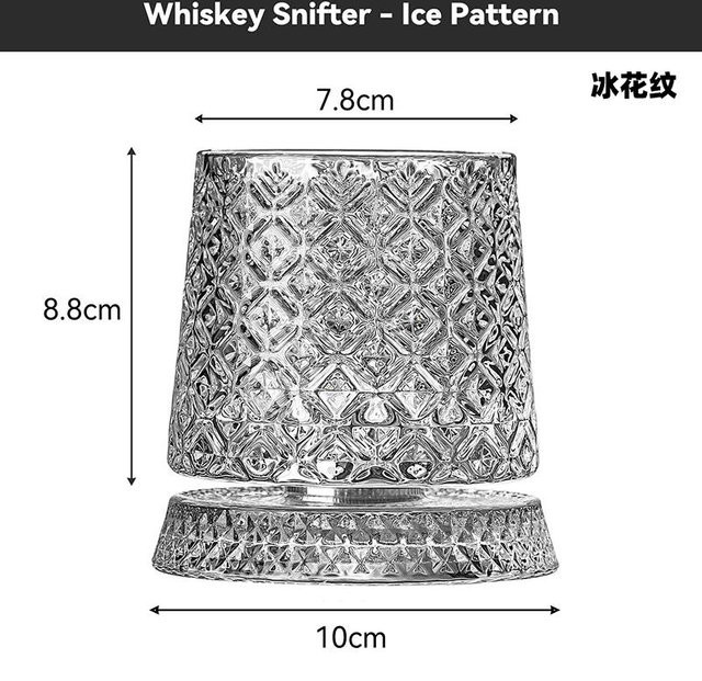 Yiran Furniture Kristall-Whiskyglas mit 360 Grad drehbarem Glasfuß, Tumbler für Rum und Cocktails, Grau/Transparent, 300 ml - Bild 1