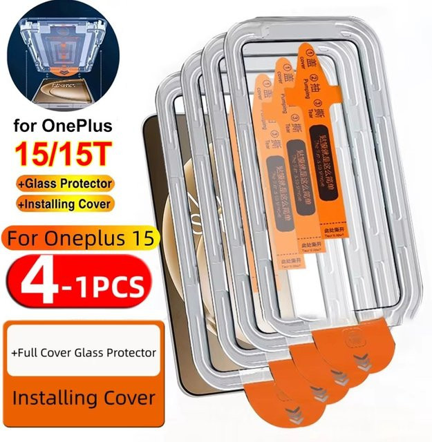 HD-Displayschutzfolie aus gehärtetem Glas für OnePlus 15, 15R, 15T, 10T, 11, 12, 12R, 13, 13R, 13T, 13S, Nord 4, 10, 9, 8 Pro, 6, 3 in transparent - Bild 1