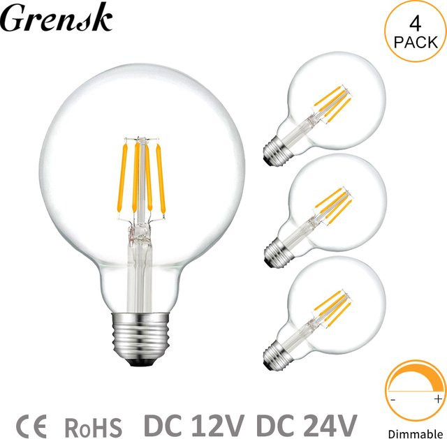 Grensk Vintage LED Filament Glühbirne G80 E27 6W Niederspannungslampe für RV Camper und Marine, Transparent, 2700K - Bild 1