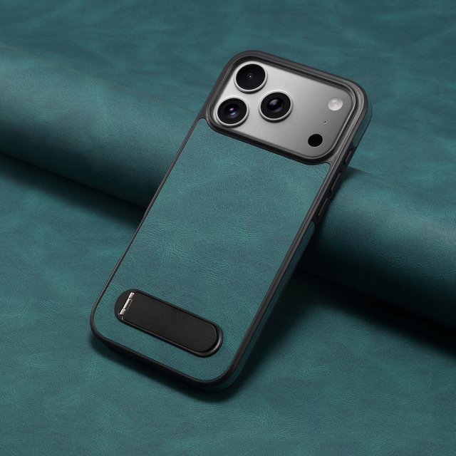 Denior Retro PU-Leder Handyhülle mit magnetischer kabelloser Ladefunktion und versteckter Halterung für iPhone 17/16/15/14/13 Pro Max Plus Air in Blau - Bild 1