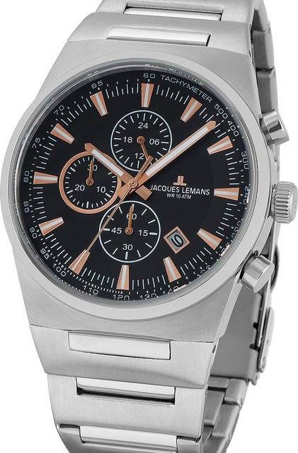 Jacques Lemans Chronograph, Quarz, Edelstahl, Schwarz, 43 mm, Herren - Bild 1