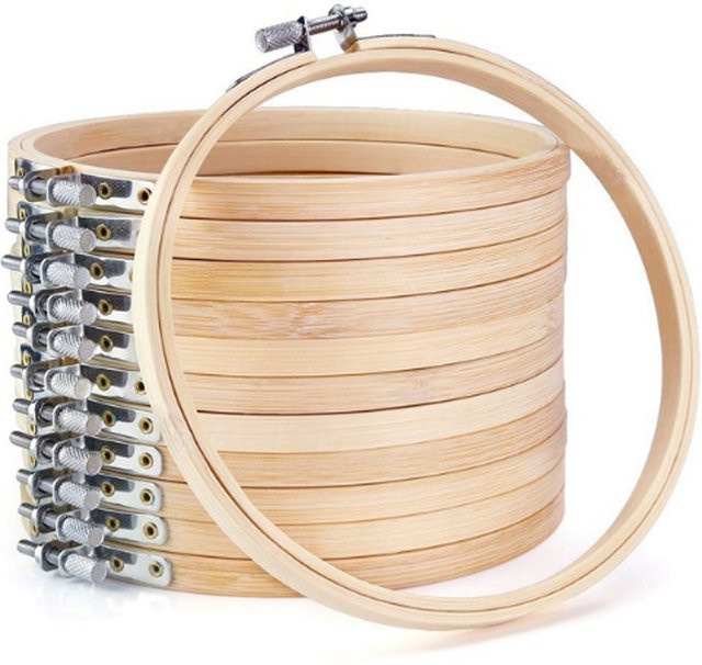 10er Set Stickrahmen aus Bambus in Beige mit Durchmesser 10 bis 30 cm für DIY Stickerei und Kreuzstich - Bild 1