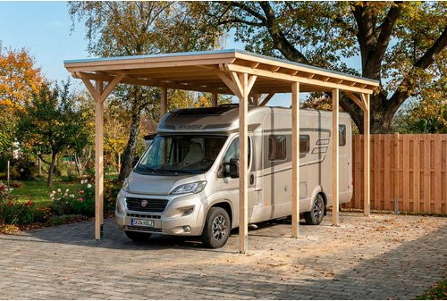 SKANHOLZ Caravan-Carport Emsland aus Fichte mit Stahl-Flachdach in Beige und Anthrazit, B/T: 846 x 402 cm - Bild 1