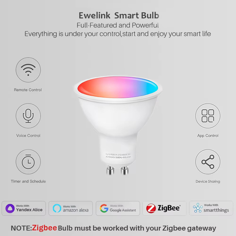 Ewelink GU10 Zigbee WLAN Smart LED-Glühbirne RGBW Multicolor mit Dimmer, kompatibel mit Alexa und Google Assistant - Bild 2