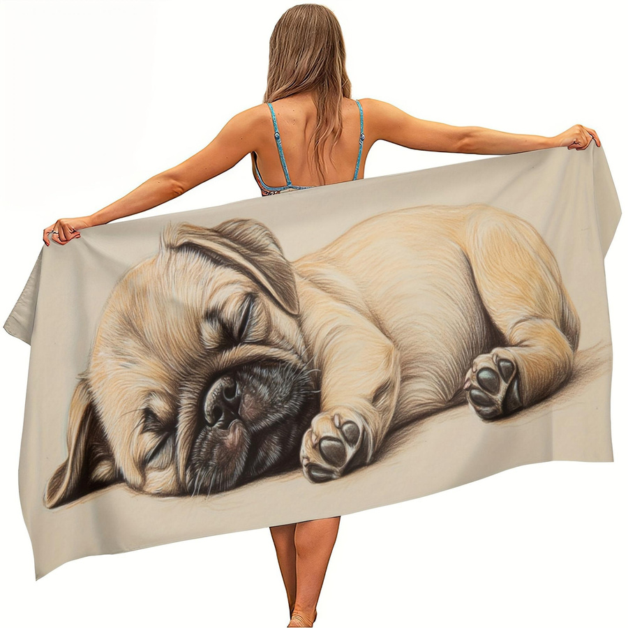 Strandtuch Ka Chen Muda mit Schlafender Mops Aufdruck, weiß, B: 45 cm, H: 90 cm - Bild 3