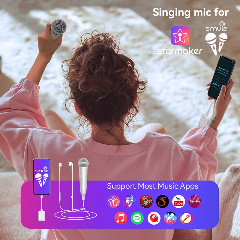 PUREMIC Karaoke-Mikrofon in Pink mit Kopfhörer-Feedback für Gesang und Aufnahmen, kompatibel mit Spotify, Smule, YouTube und Apple Music - Bild 2