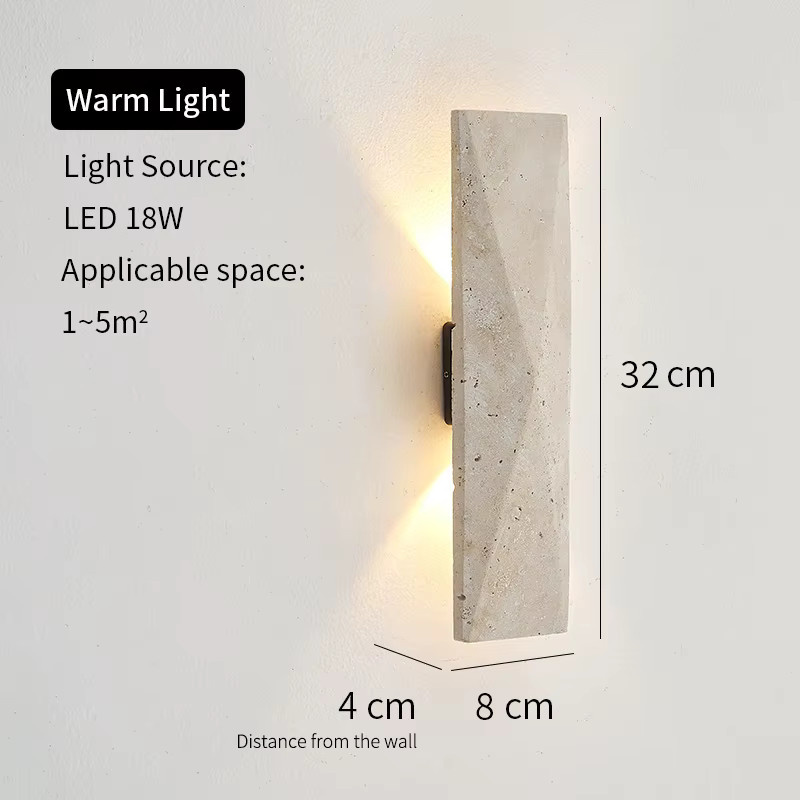 LED Außenwandleuchte Pumous aus gelbem Travertin im japanischen Stil für Wohnzimmer und Schlafzimmer, Up-Down Licht in Warmweiß, Rechteckig - Bild 3