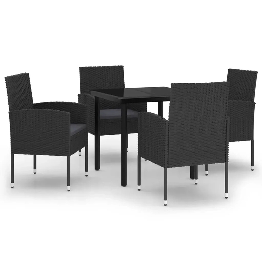 vidaXL 5-teilige Garten-Essgruppe aus PE-Rattan in Schwarz und Grau mit Glastisch für Garten, Terrasse und Außenbereich - Bild 2