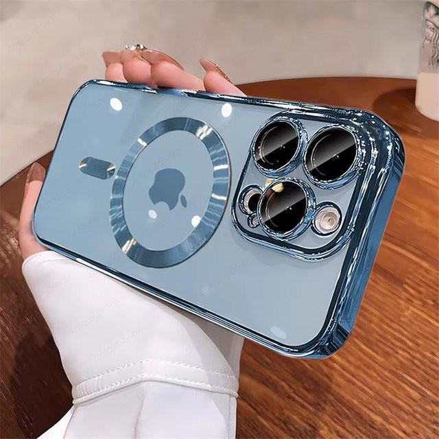 Transparente Magnetische Handyhülle von Yiran Bag für iPhone 11 bis iPhone 16 Pro Max mit MagSafe Unterstützung in Blau und Transparent - Bild 1