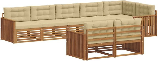 vidaXL Outdoor-Sofagarnitur 8-teilig aus Akazienholz in Natur und Beige mit Kissen und Armlehnen - Bild 1
